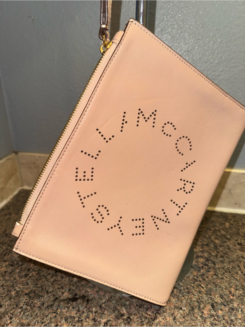 Stella McCartney blush Pink Perforated Logo Wristlet EUC